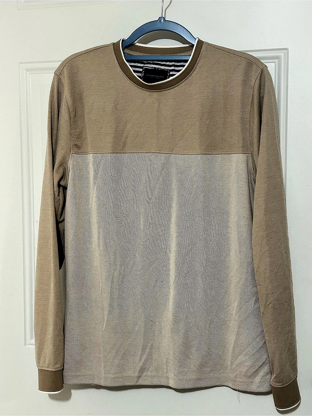 Denim & Flower Ricky Singh Long Sleeve Shirt in Brown & White Size Medium NWT